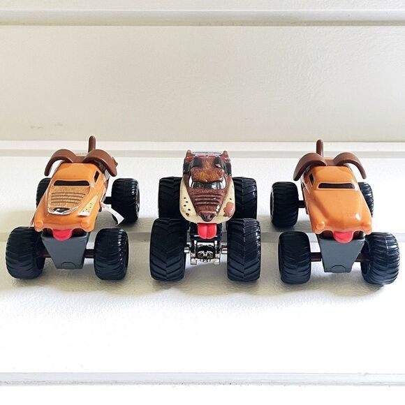 Hot Wheels Kid's Brown Monster Mutt Monster Jam Trucks Toys Bundle Of 3